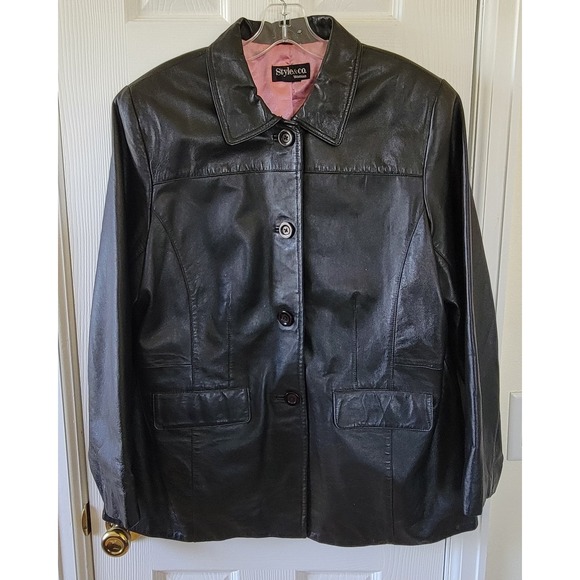 Style & Co. Jackets & Blazers - Style & Co Jacket Faux Leather Size XL? Black Buttons Casual Pockets Lined‎